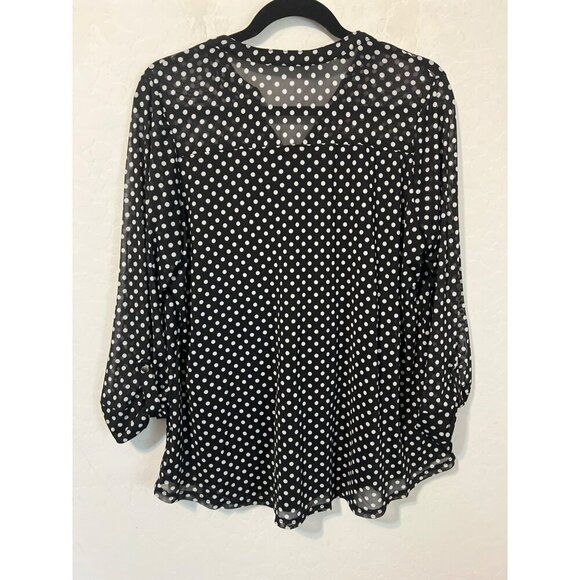 Women Black White Sheer Polka Dot Lined Blouse Mandarin Collar Sz 1X - Picture 4 of 6